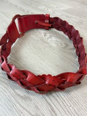 Linea Pelle Red Leather Belt Keyloop Accent